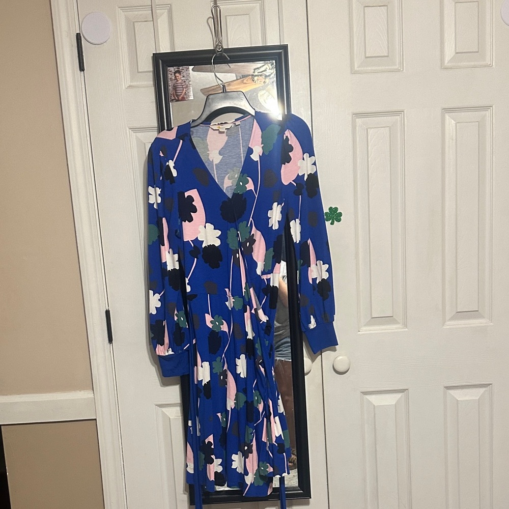 Boden Blue Floral Long Sleeve  Wrap Dress